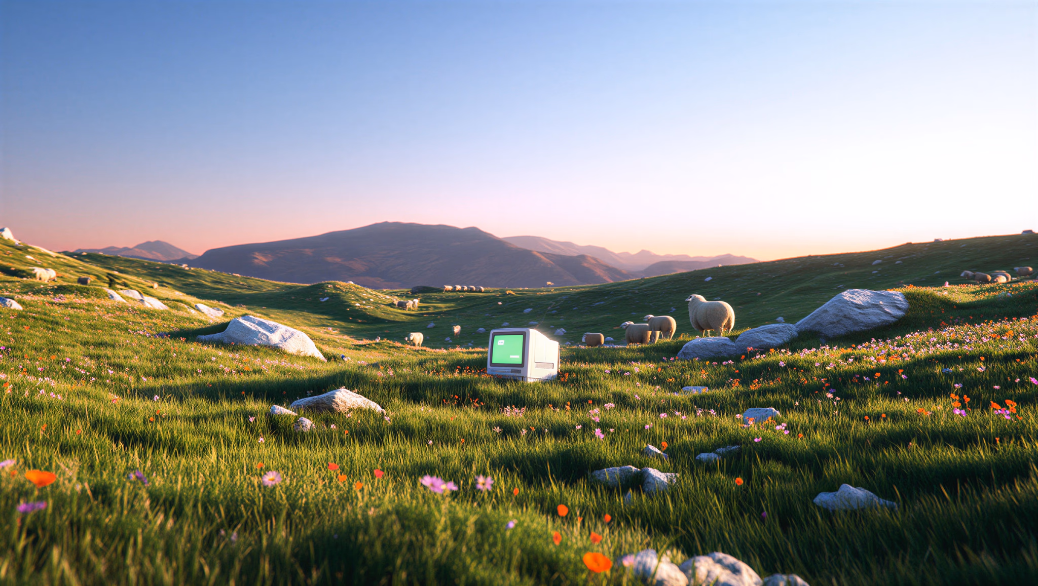 Luminous cube in a landscaped garden